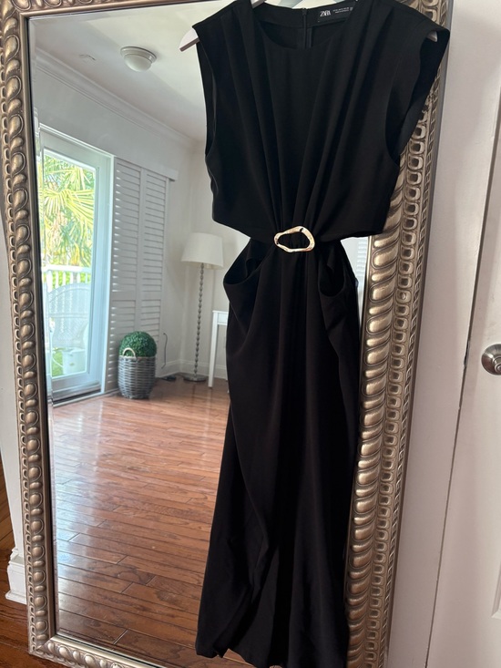 Zara Dresses & Skirts - ZARA Black Midi Dress with Gold Buckle-Beyond stylish dress on✨
